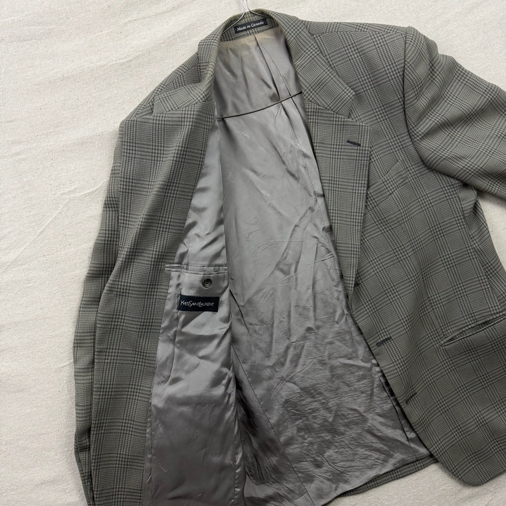 Yves Saint Laurent Blazer Mens 42 Grey Glen Plaid Worsted Wool 3-Button Jacket